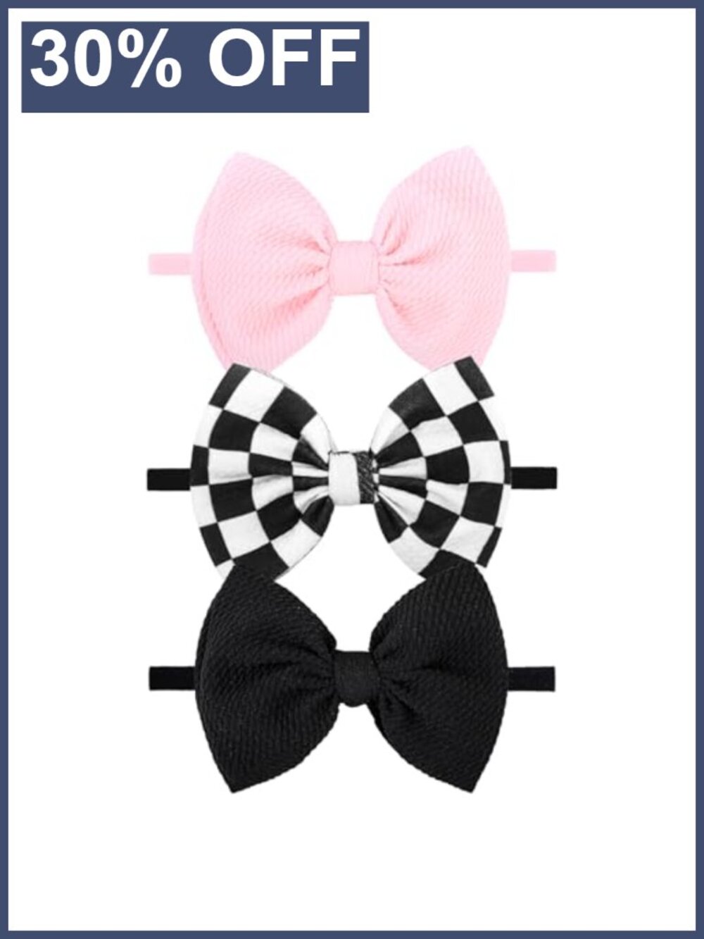 Baby Girl Checkered Bow Headband Set - Waffle Fabric Hair Accessories Newborn